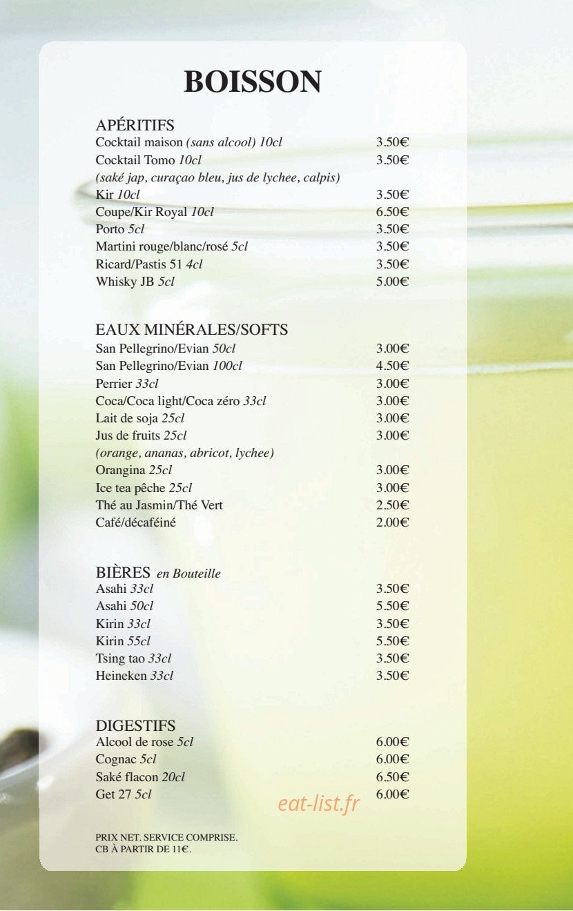 Tomo à Saint Mande - menu en ligne