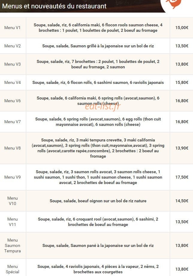 Allo Sushi — carte page 1