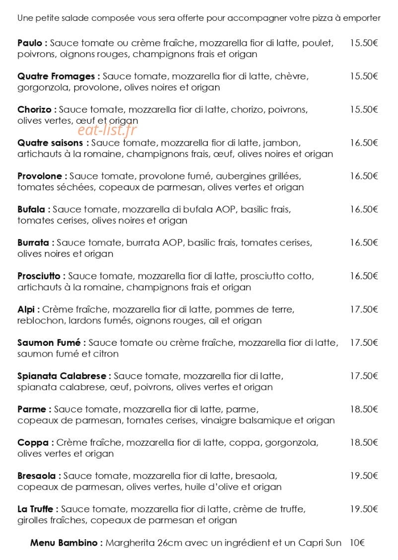 Au Four à Pizza — carte page 2