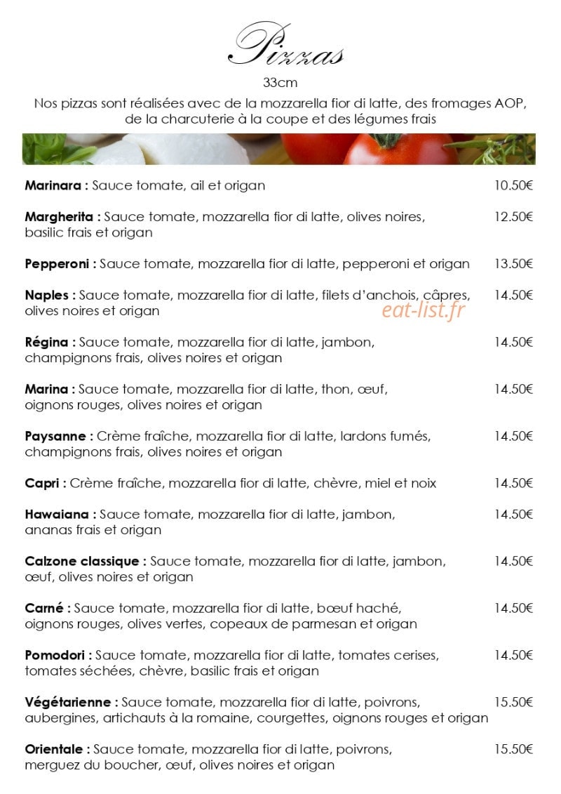 Au Four à Pizza — carte page 1