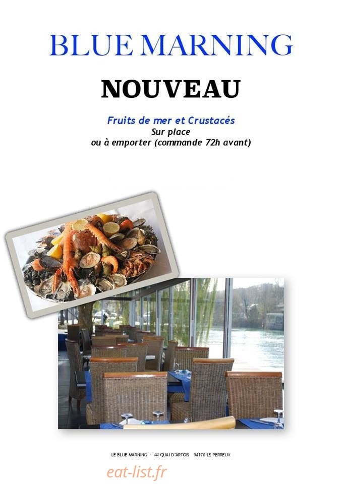 Carte et menu de Blue Marning à Le Perreux sur Marne — Les fruits de mer et crustacés à emporter