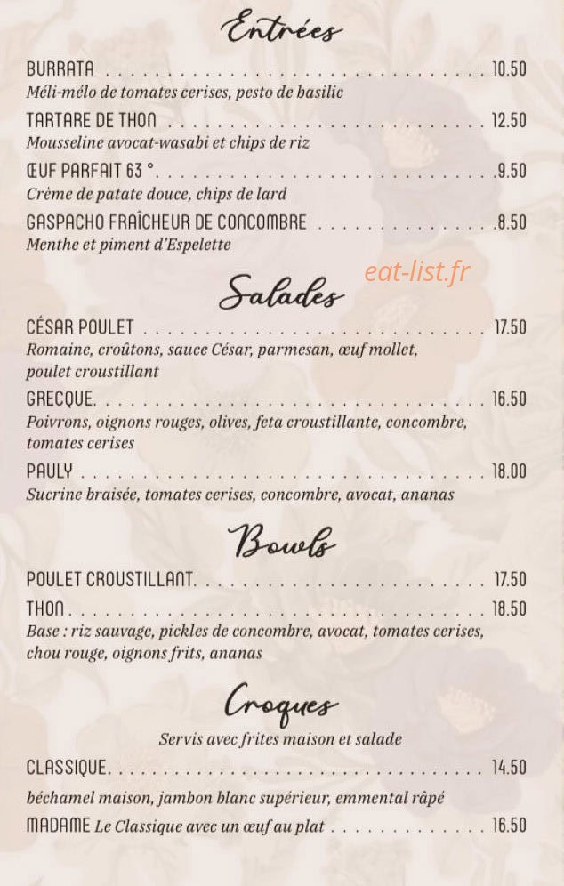 Café Pauly — carte page 1