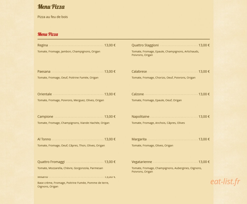 Le Monde De La Pizza — carte page 1