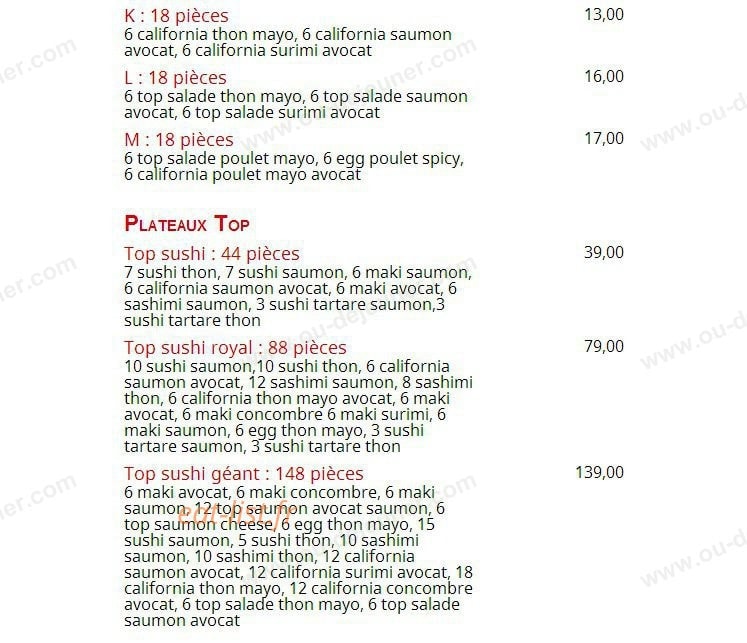 Sushi Top — carte page 10