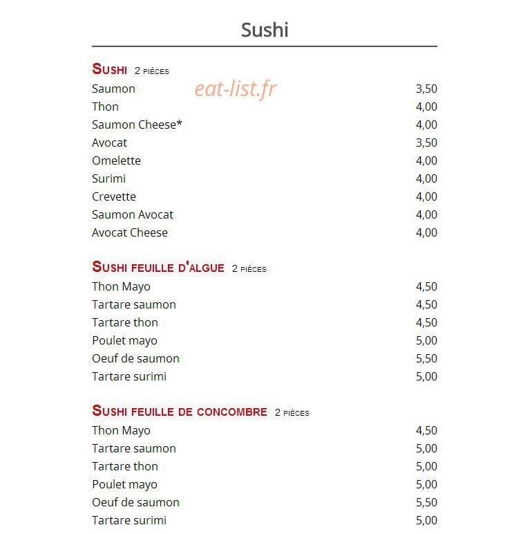 Sushi Top — carte page 1