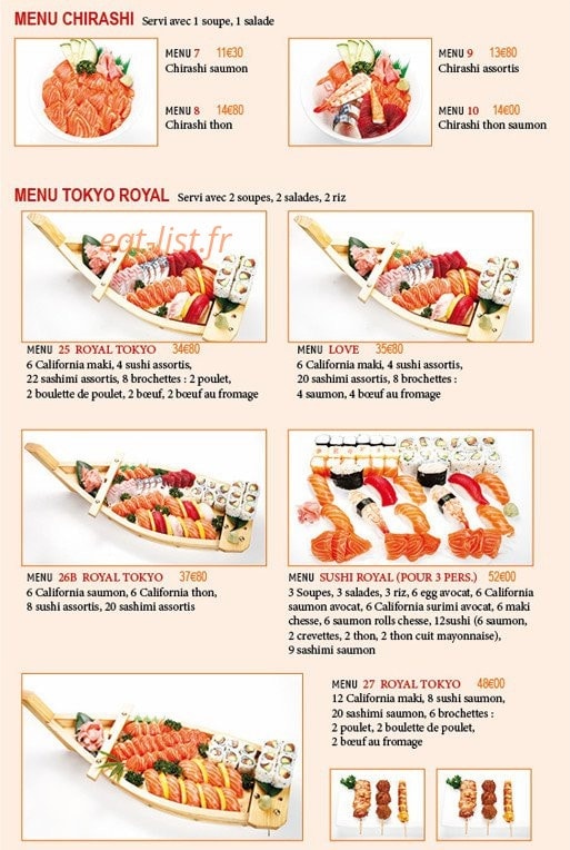 Carte et menu de Tokyo Sushi à Le Perreux sur Marne — Menu chirashi et tokyo royal