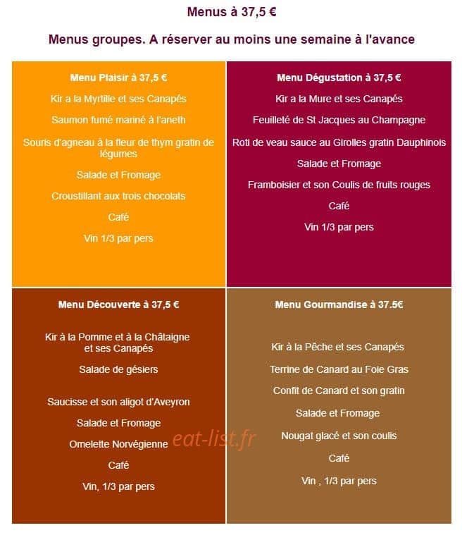 Carte et menu de La Guinguette Auvergnate à Villeneuve Saint Georges — Les menus groupes