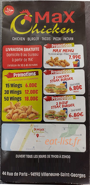Max Chicken — carte page 1
