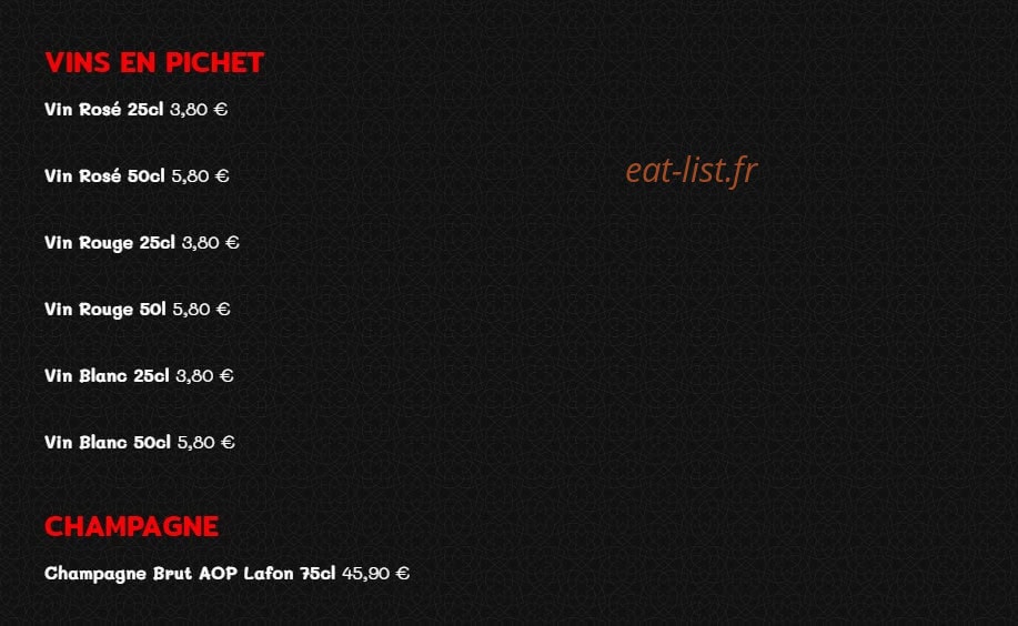Carte et menu de Plancha Grill à Villeneuve Saint Georges — Les vins en pichets et champagnes