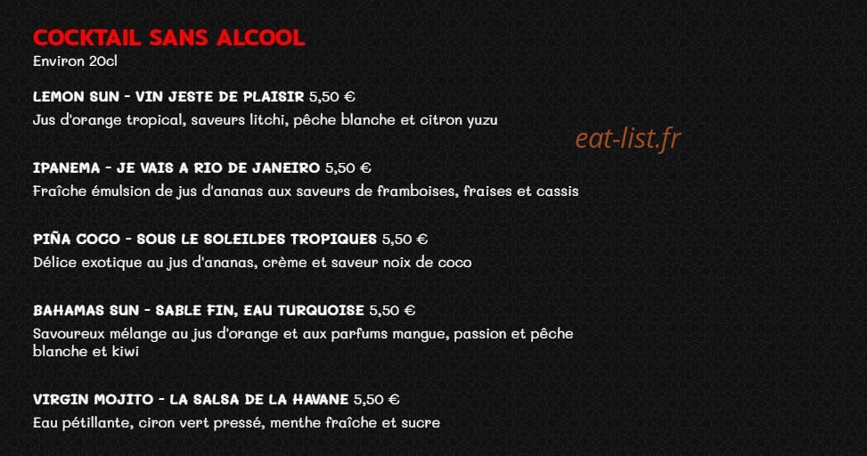 Carte et menu de Plancha Grill à Villeneuve Saint Georges — Les cocktails sans alcools