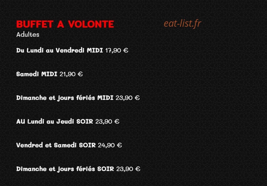 Carte et menu de Plancha Grill à Villeneuve Saint Georges — Buffet à volonté adultes