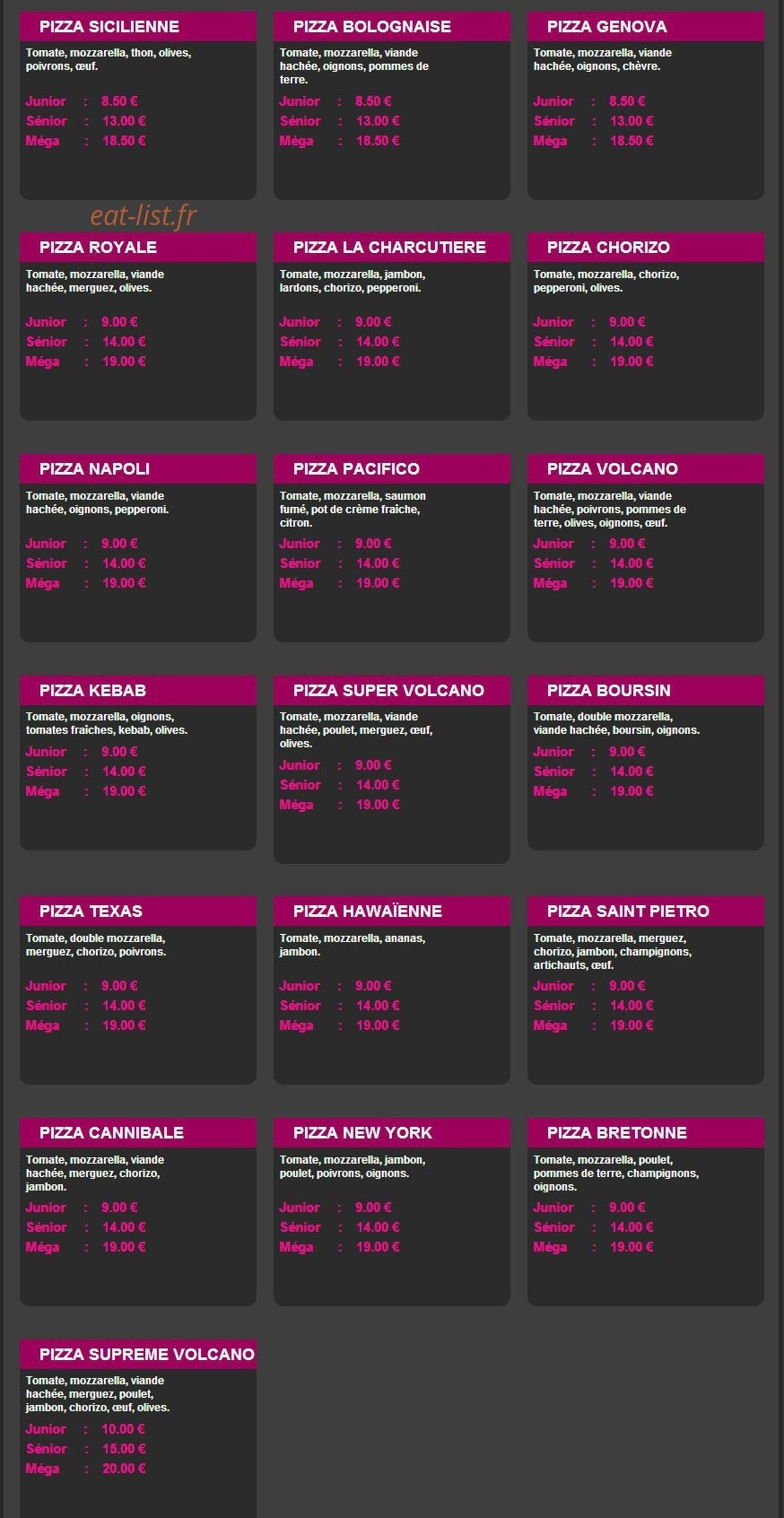 Volcano Pizza — carte page 4