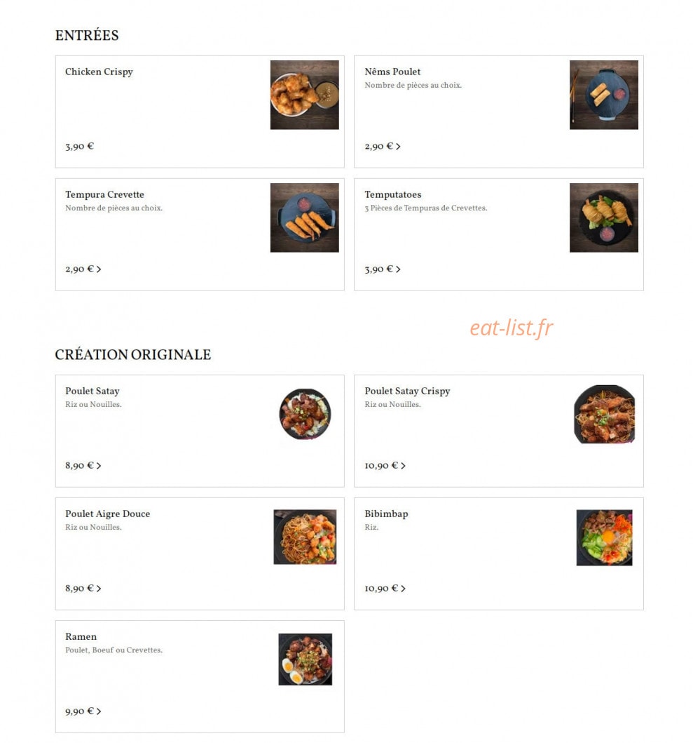 Asian Food By BAZE — carte page 1