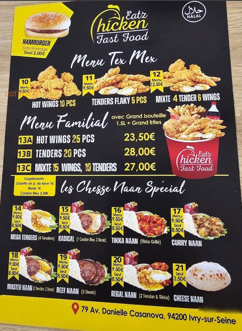 Chicken Eatz — carte page 1