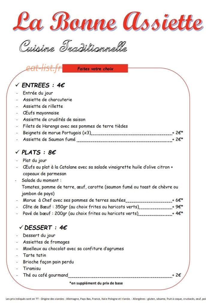 La Bonne Assiette — carte page 2