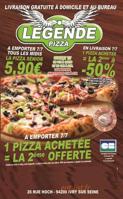 Legende Pizza — carte page 1