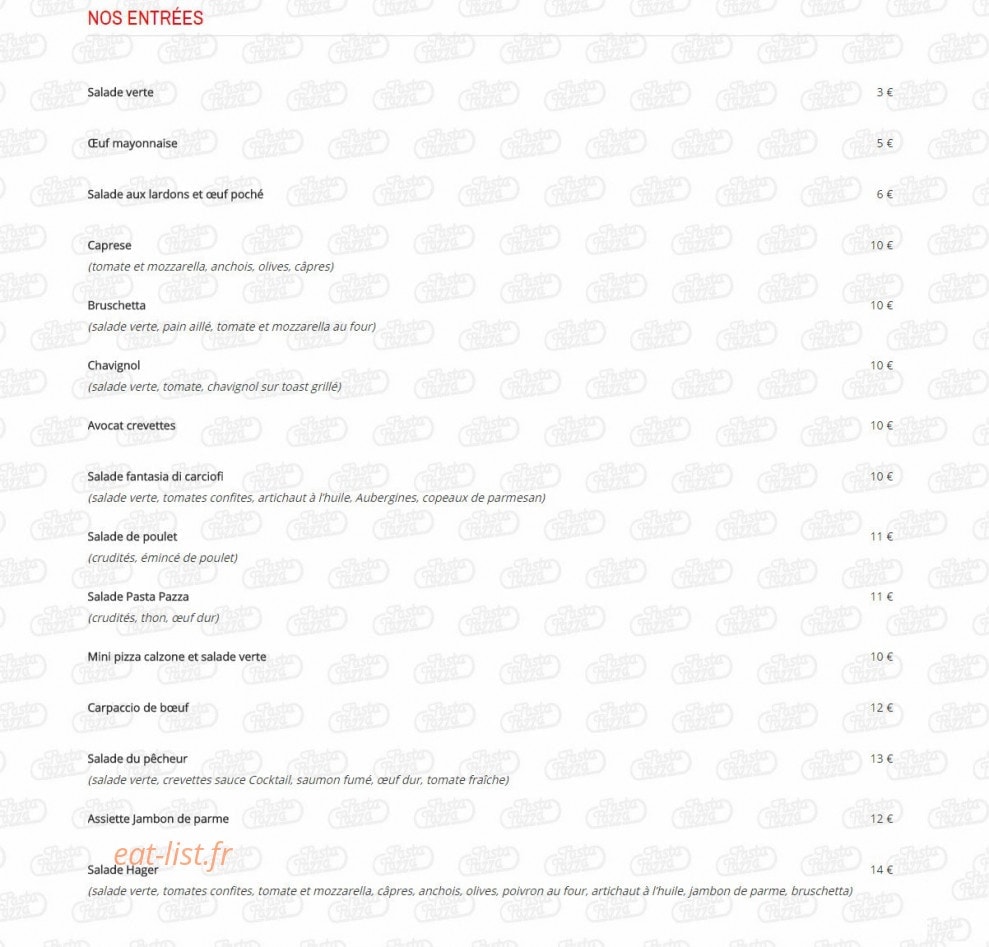 Pasta Pazza — carte page 1