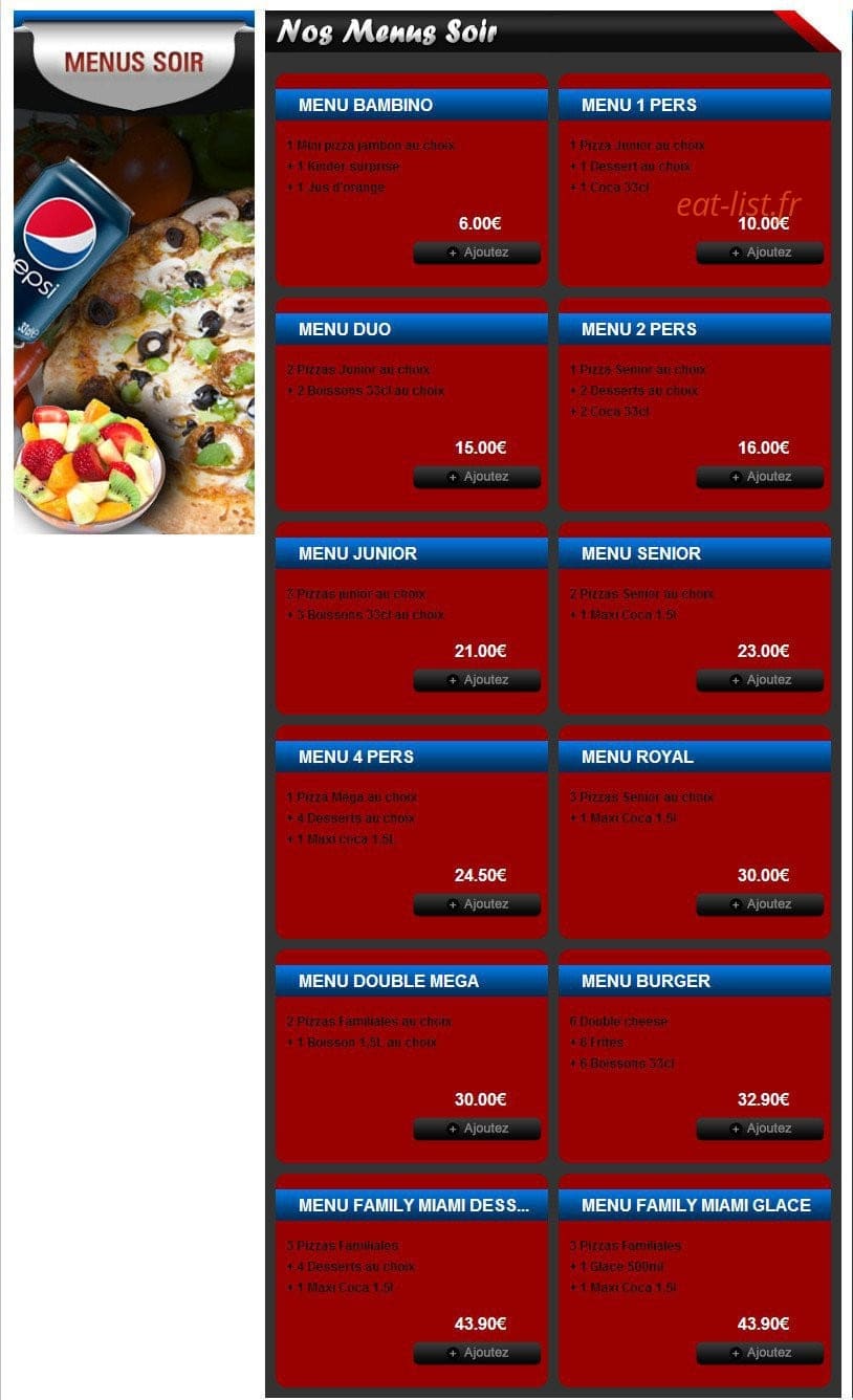 Pizza Miami — carte page 1