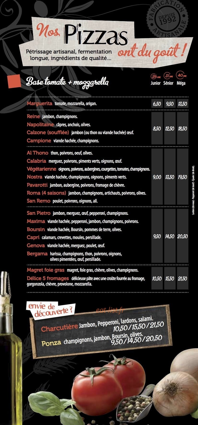 Pizza Service — carte page 1
