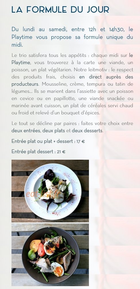 Restaurant PlayTime — carte page 1