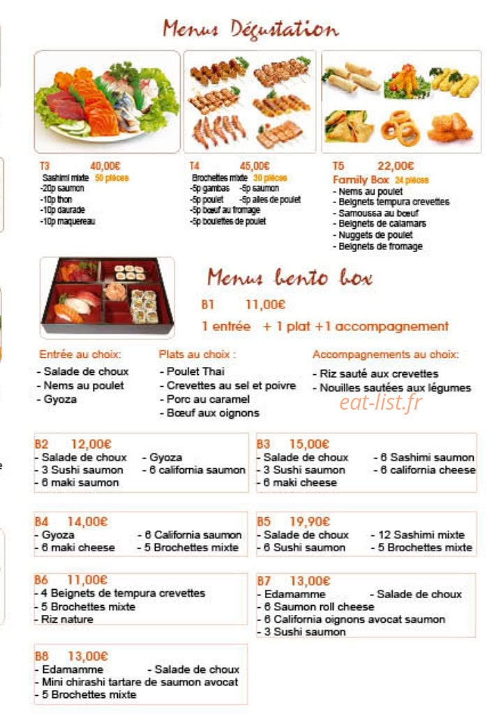Carte et menu de Shinjuku à Ivry sur Seine — Les menus dégustations et menus bentos box