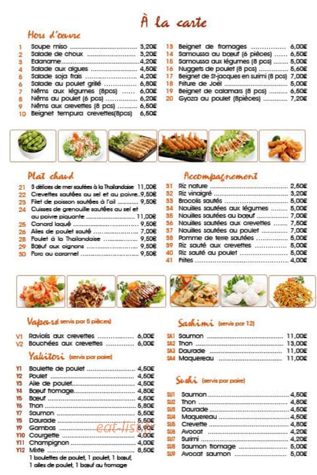 Carte et menu de Shinjuku à Ivry sur Seine — Les hors d'œuvres, plats chauds et accompagnements,...