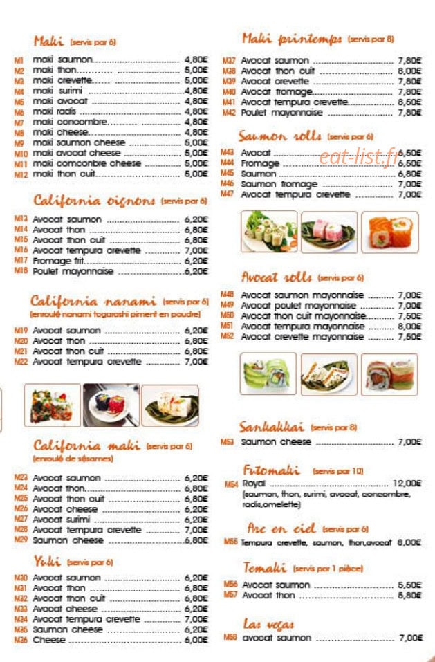 Carte et menu de Shinjuku à Ivry sur Seine — Maki, california et temaki,...