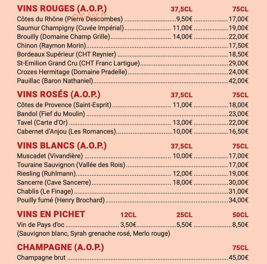 Carte et menu de Shinjuku à Ivry sur Seine — Les vins et champagnes