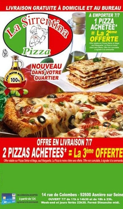 Sirrentina Pizza — carte page 1