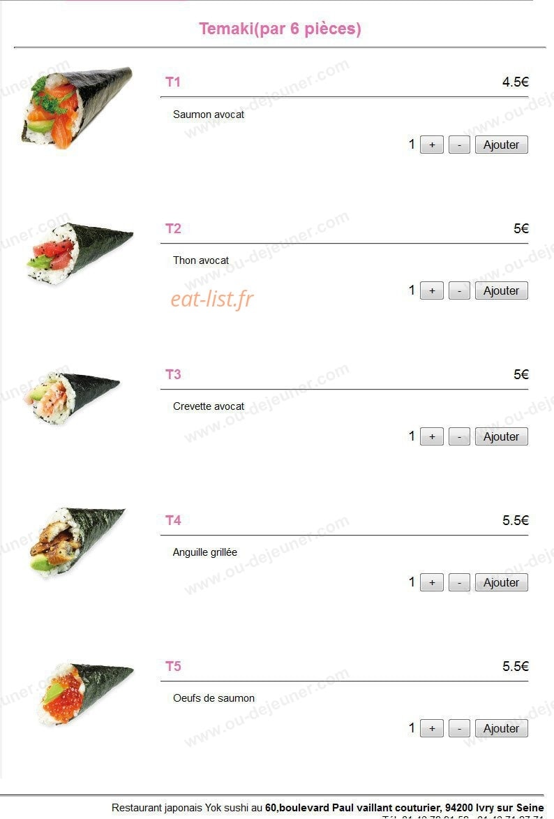Yok sushi — carte page 11