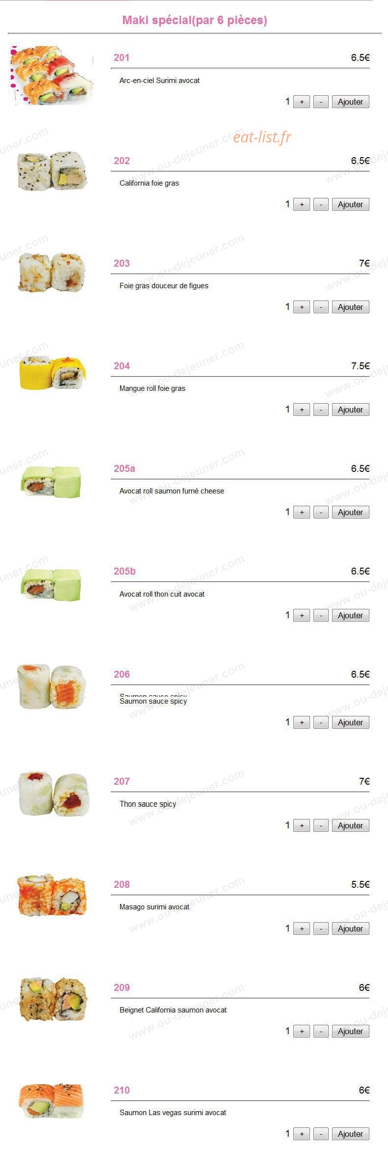 Yok sushi — carte page 7