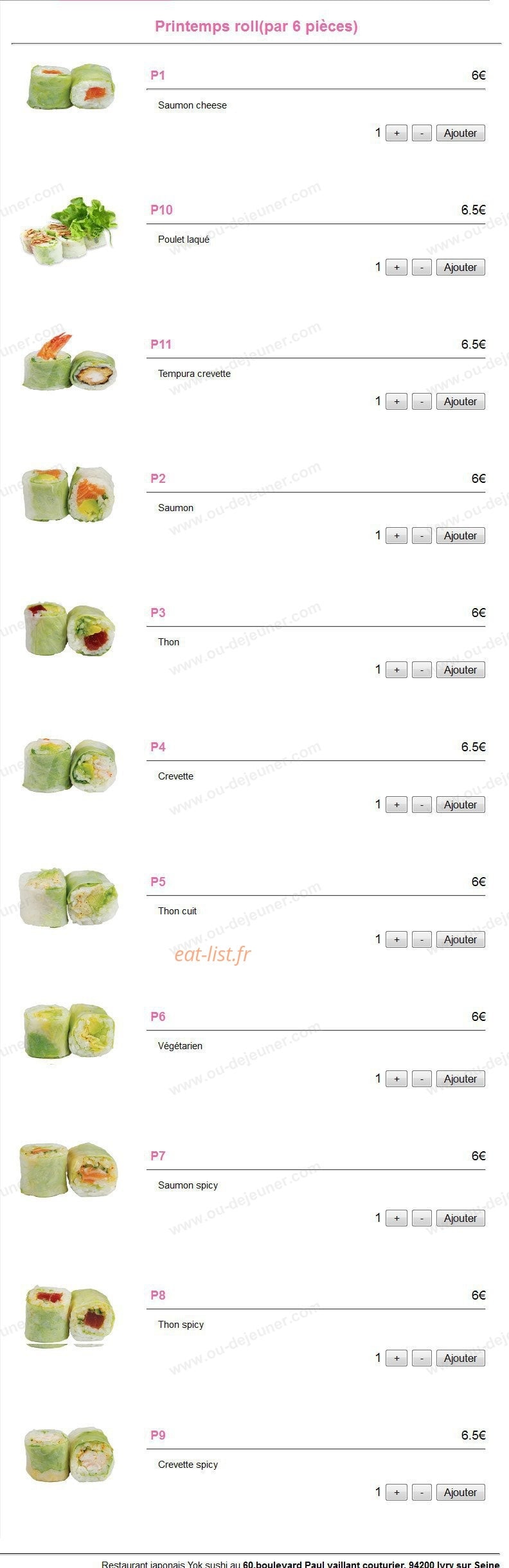 Yok sushi — carte page 3