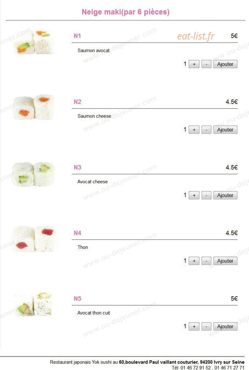 Yok sushi — carte page 10