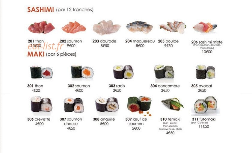 Carte et menu de So sushi à La Varenne Saint Hilaire — Les sashimi et maki