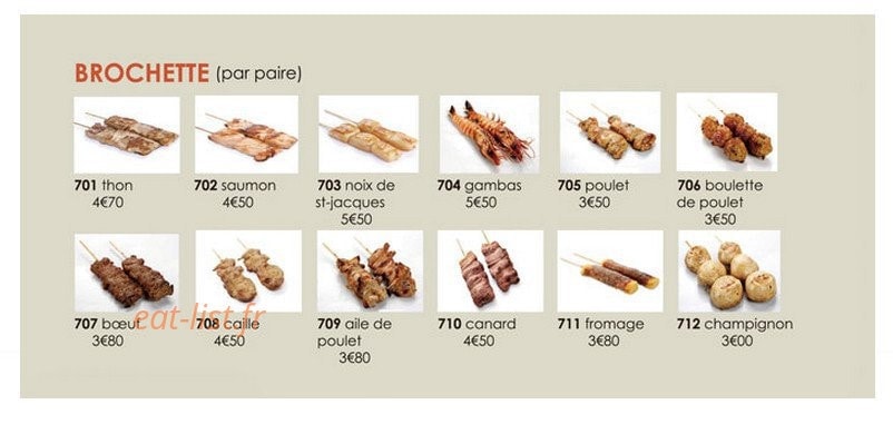 Carte et menu de So sushi à La Varenne Saint Hilaire — Les brochettes