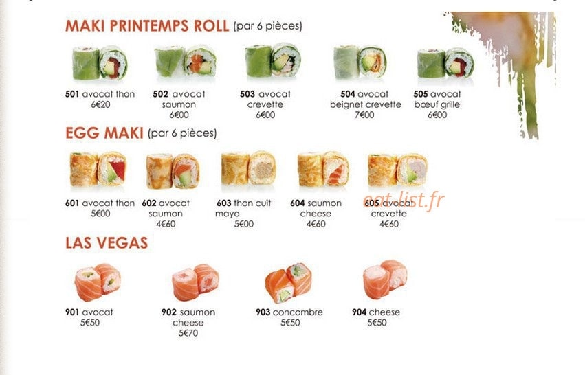 Carte et menu de So sushi à La Varenne Saint Hilaire — Les maki printemps, egg maki, las vegas