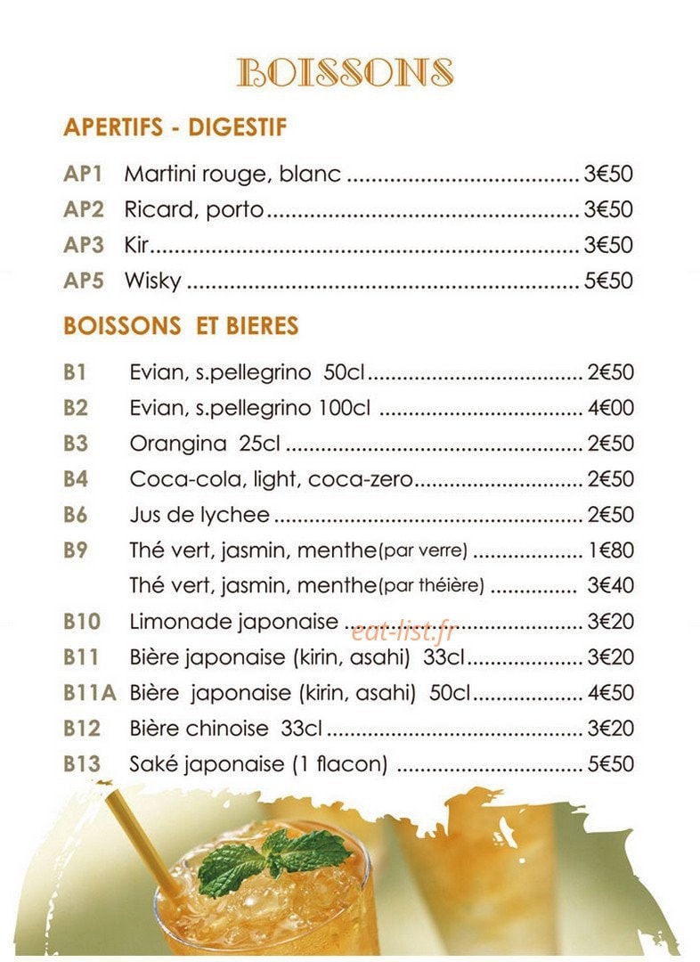 Carte et menu de So sushi à La Varenne Saint Hilaire — Les boissons