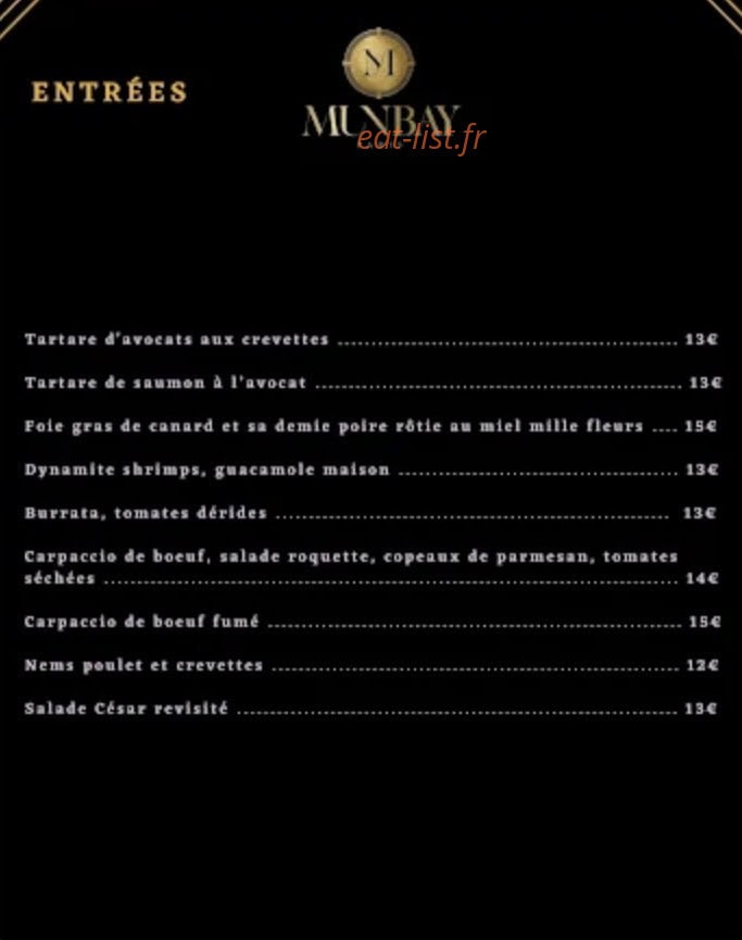 Carte et menu de Mun Bay à Charenton le Pont — Entrees
