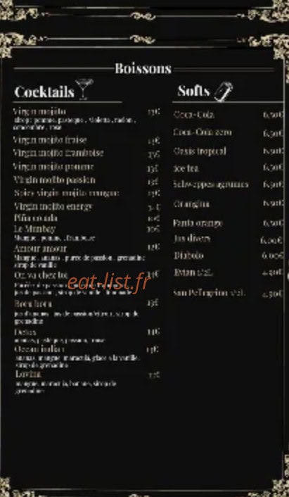 Carte et menu de Mun Bay à Charenton le Pont — Boissons