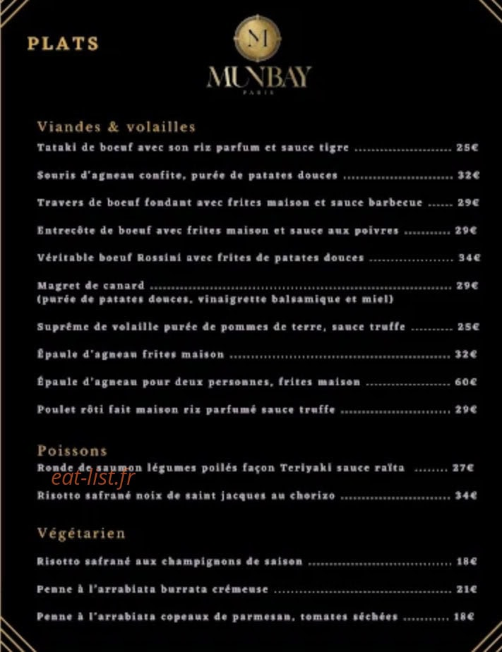 Carte et menu de Mun Bay à Charenton le Pont — Plats