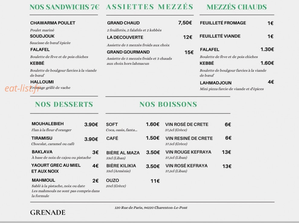 Traiteur Grenade — carte page 2