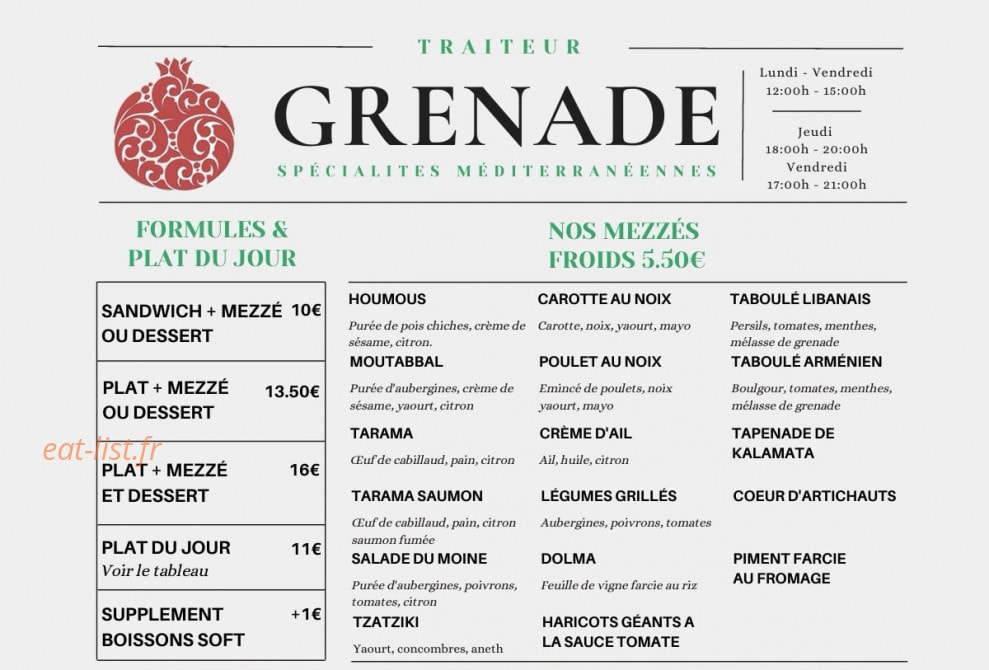Traiteur Grenade — carte page 1