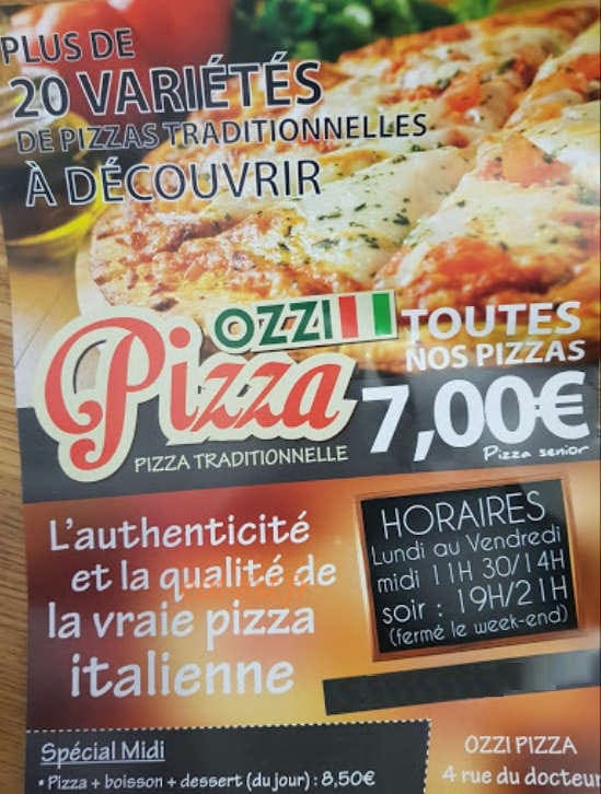 Ozzi Pizza — carte page 1