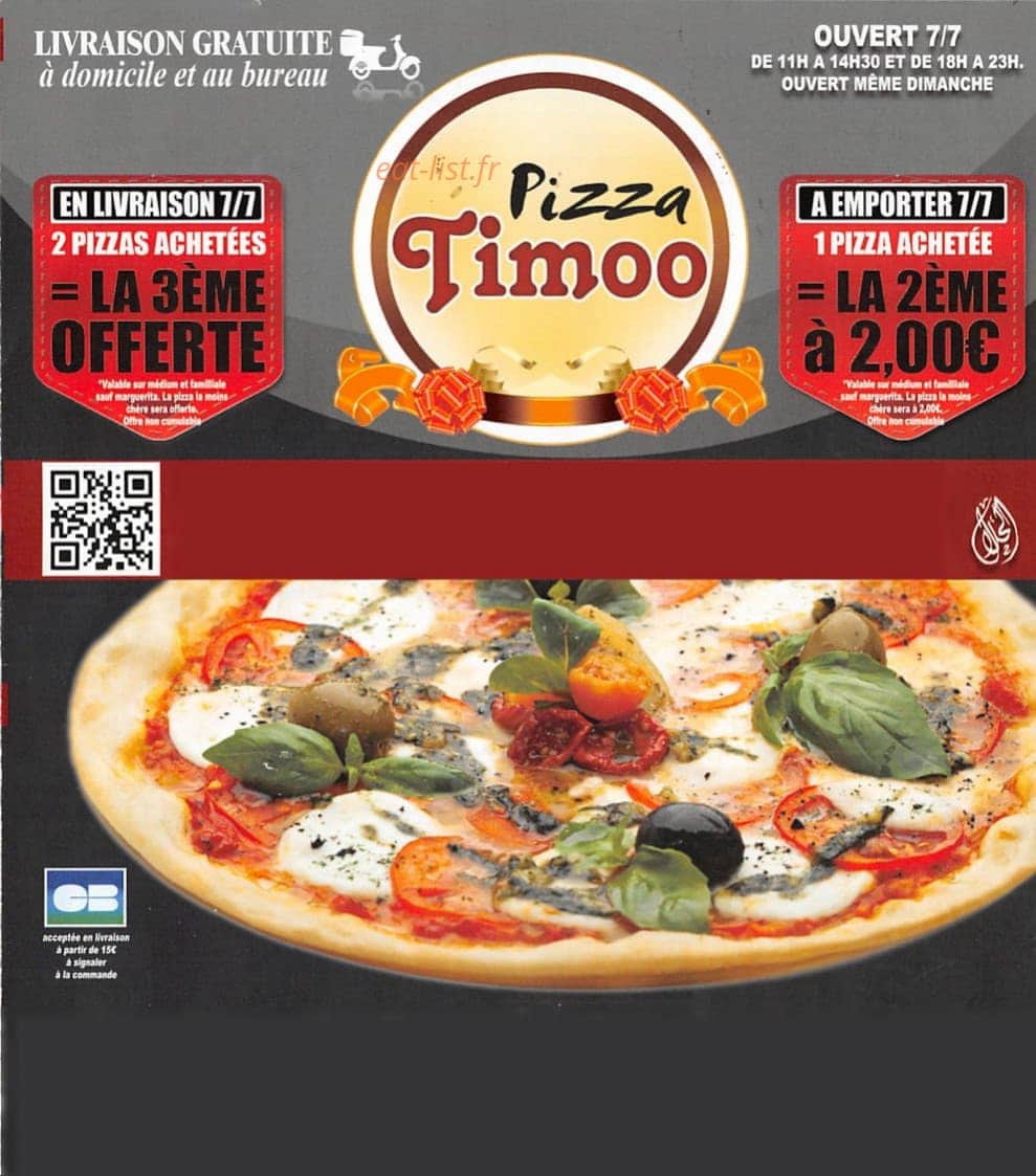 Timoo Pizza — carte page 1
