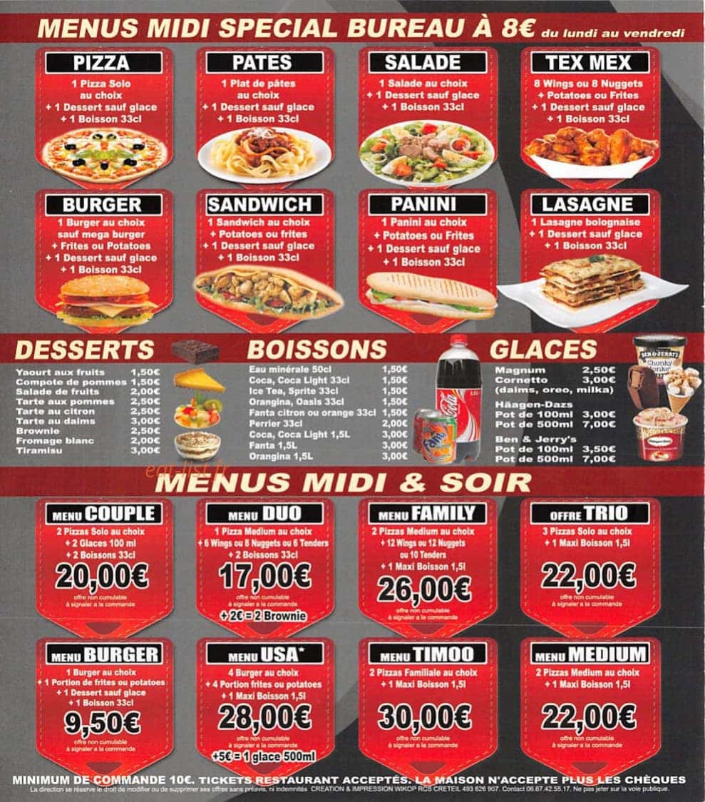 Timoo Pizza — carte page 4