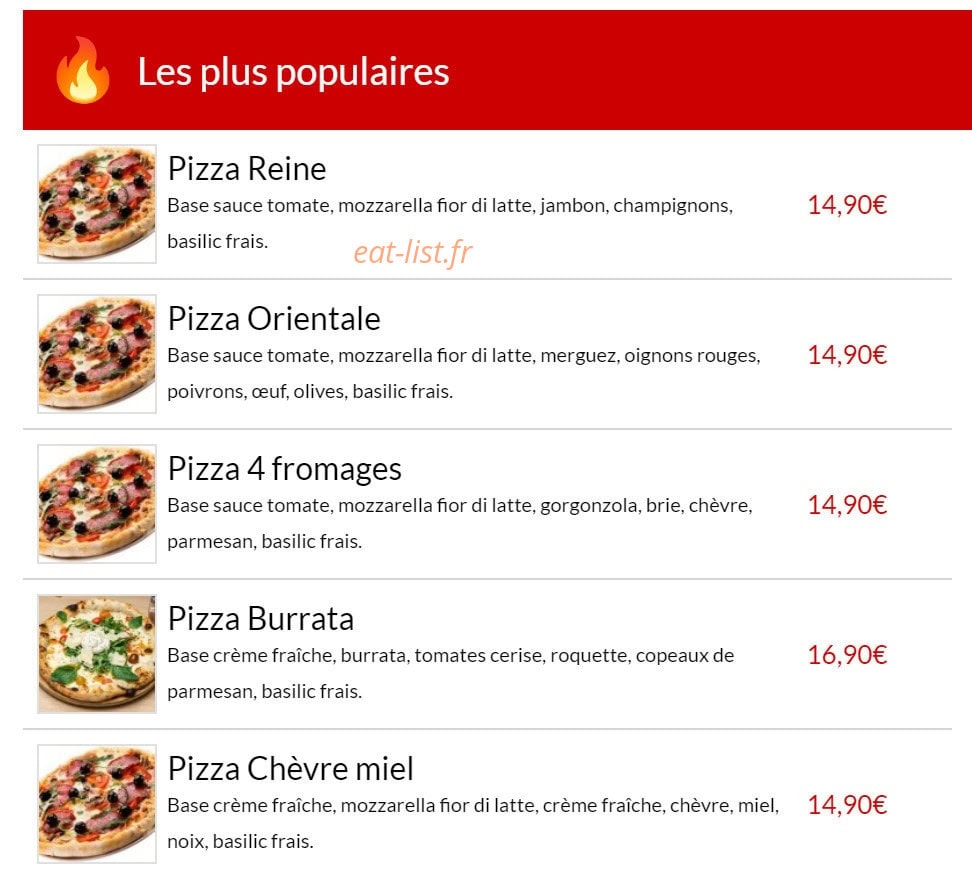 Pizza Bella — carte page 1