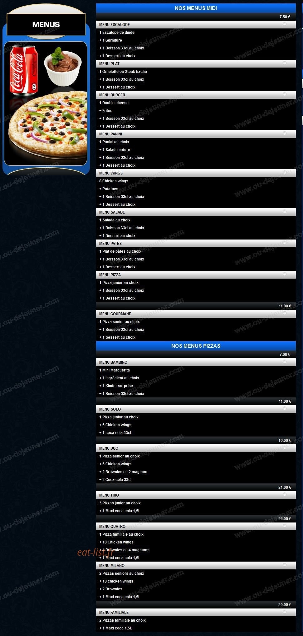 Pizza Service — carte page 1