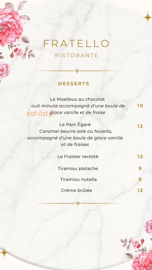 Carte et menu de Fratello à Le Kremlin Bicetre — Desserts