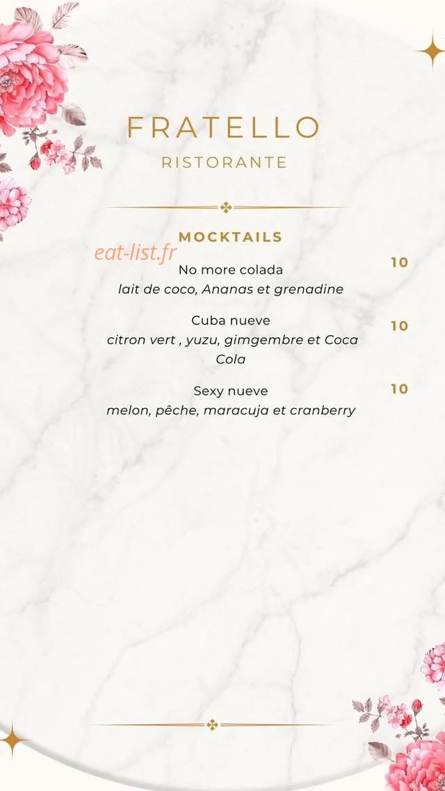 Carte et menu de Fratello à Le Kremlin Bicetre — Mocktails