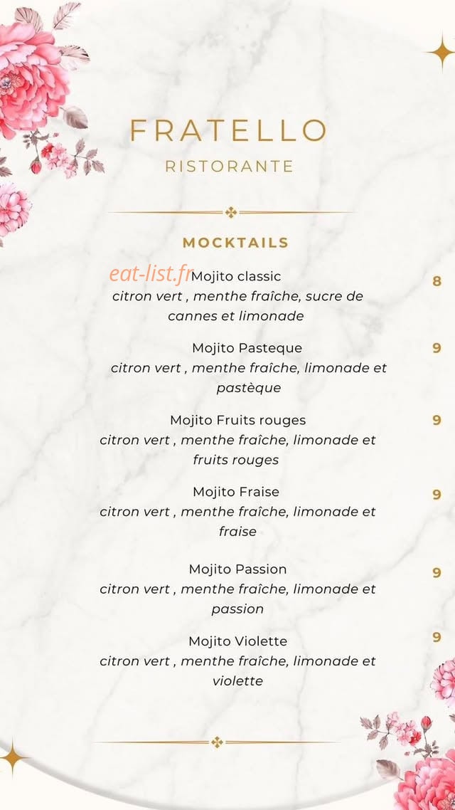 Carte et menu de Fratello à Le Kremlin Bicetre — Mocktails